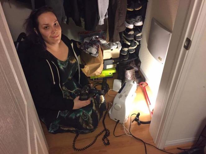 Recording sewing machine sounds in a closet.jpg